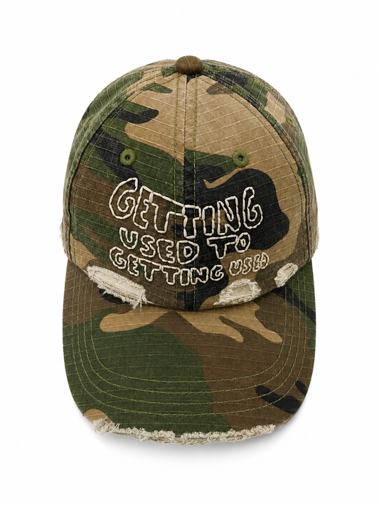GETTING USED CAMO TWILL CAP front view