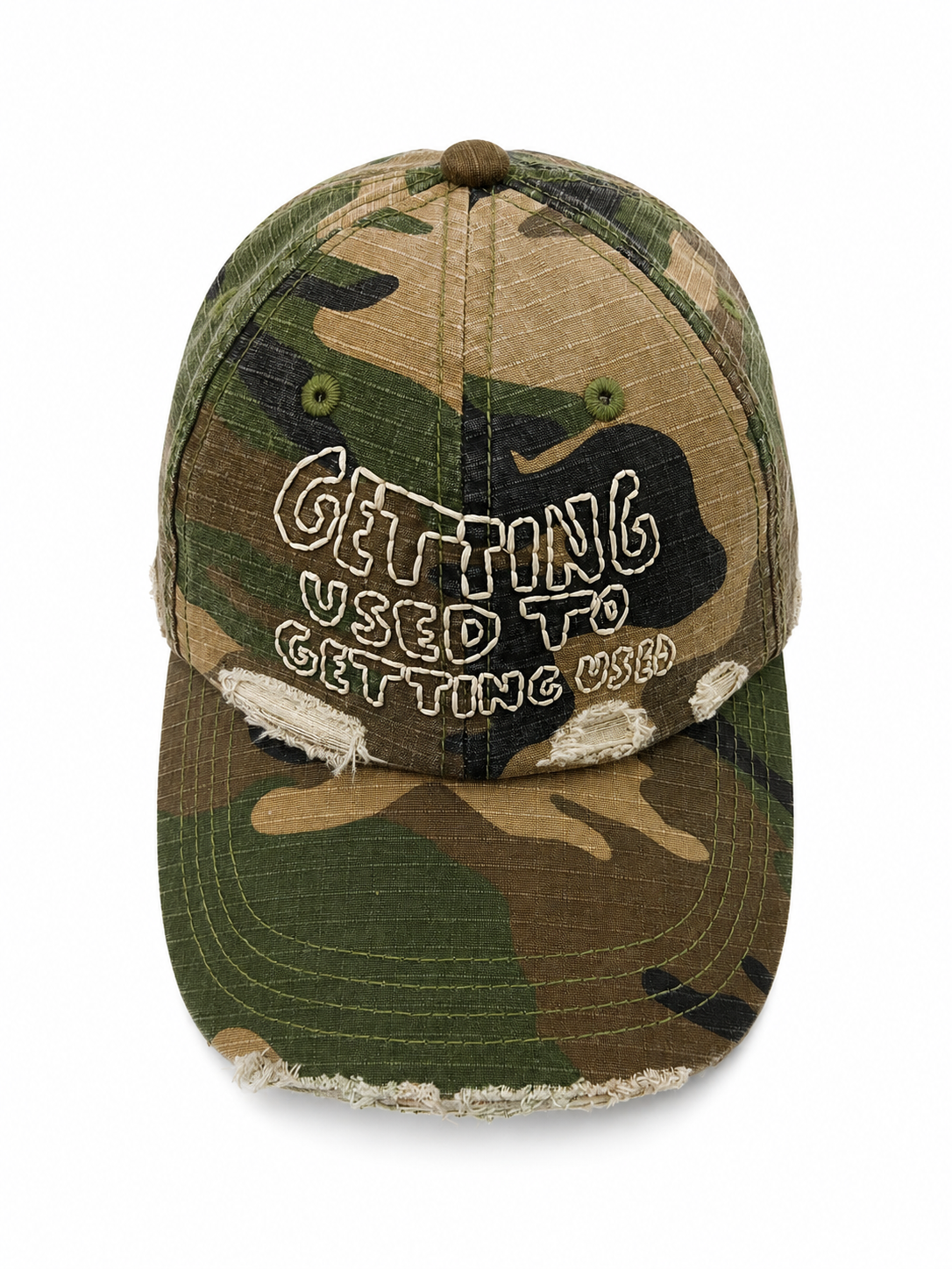 GETTING USED CAMO TWILL CAP front view